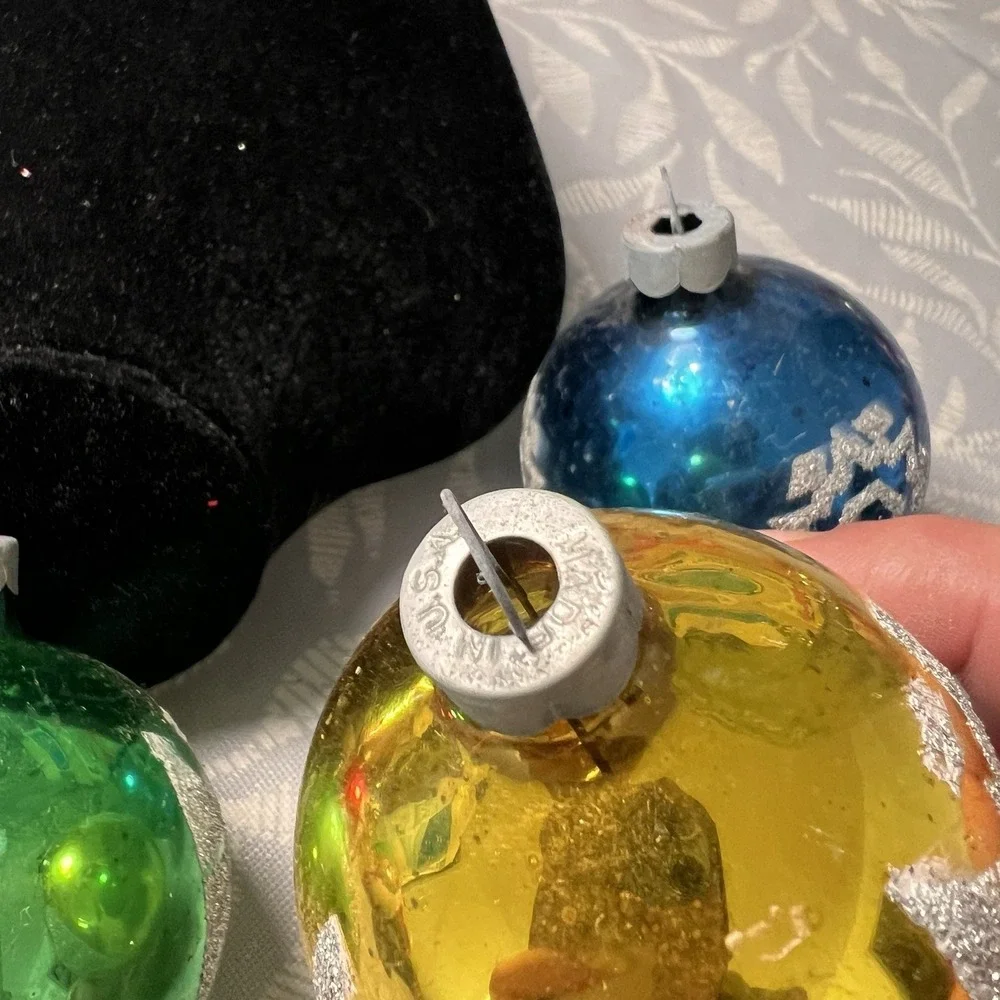 Vintage‎ USA MADE Mercury Glass Christmas Ornaments Stencil Glitter Lot 4